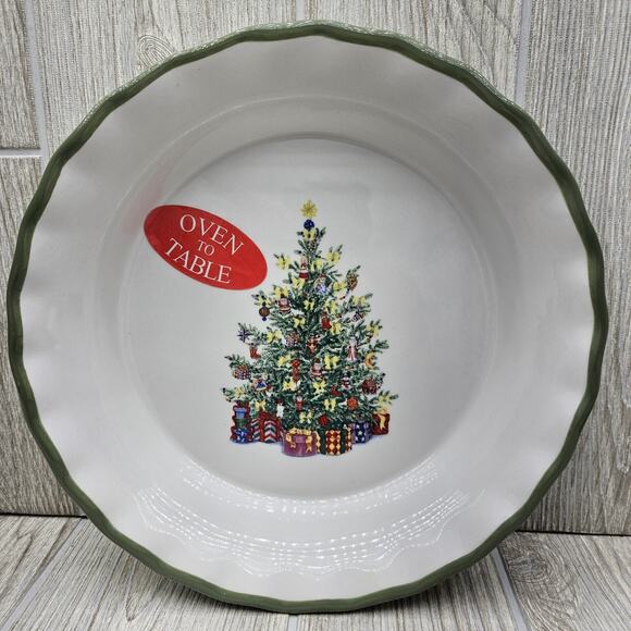 Traditions Holiday Celebrations By Christopher Radko Round Pie Plate Quiche Dish - Picture 1 of 5